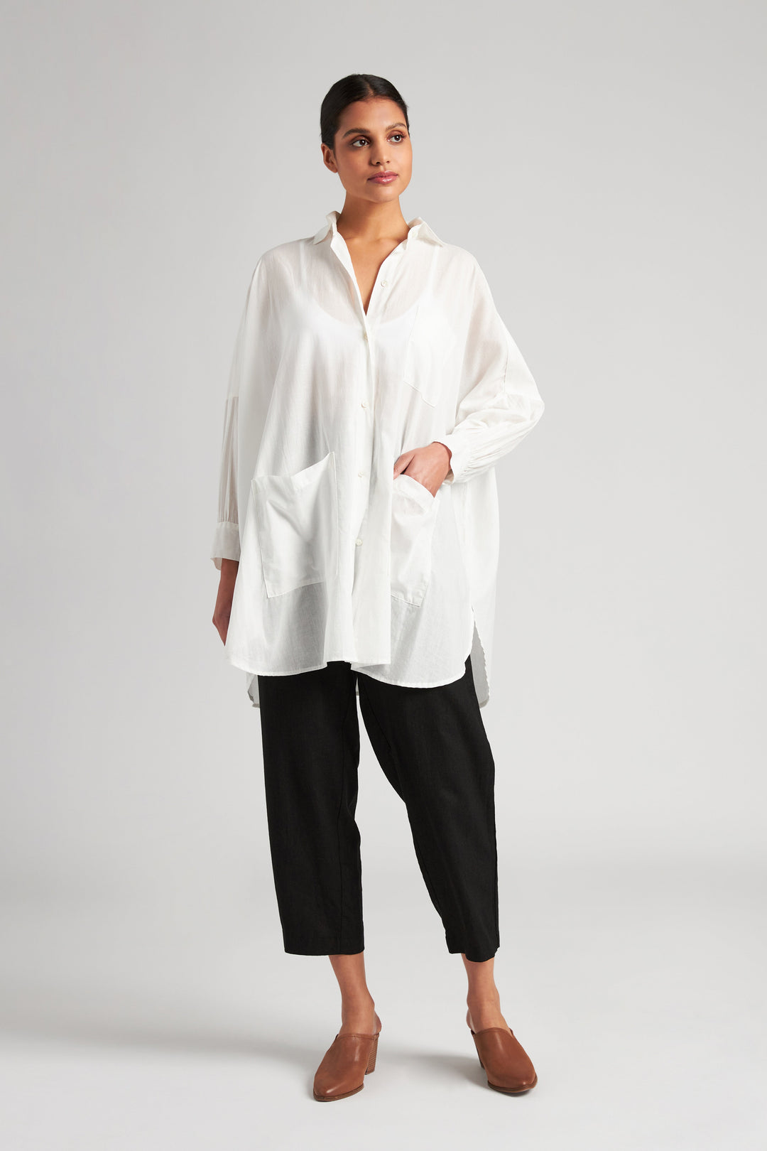 Sheer Cotton Smock Blouse - White