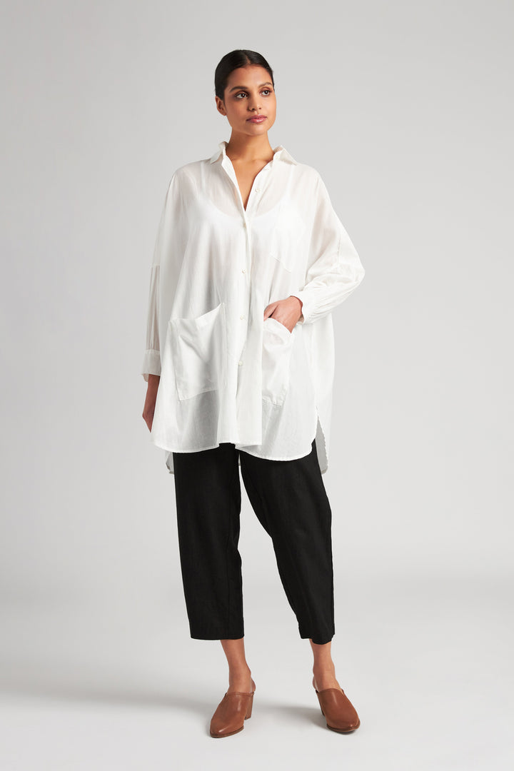 Sheer Cotton Smock Blouse - White