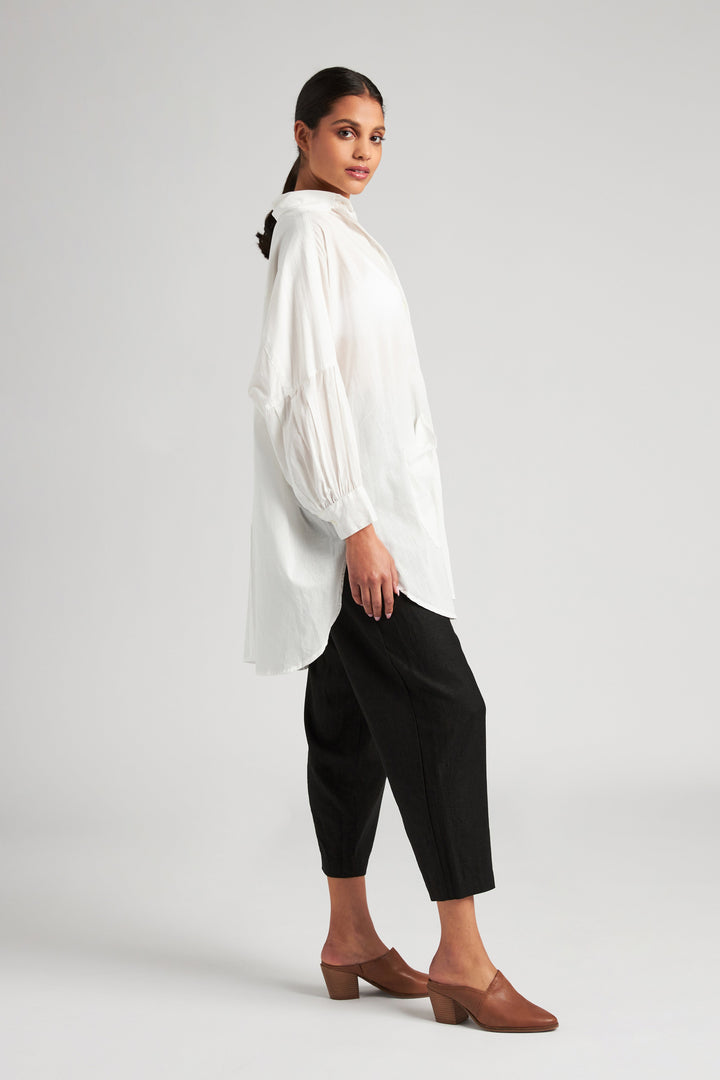 Sheer Cotton Smock Blouse - White