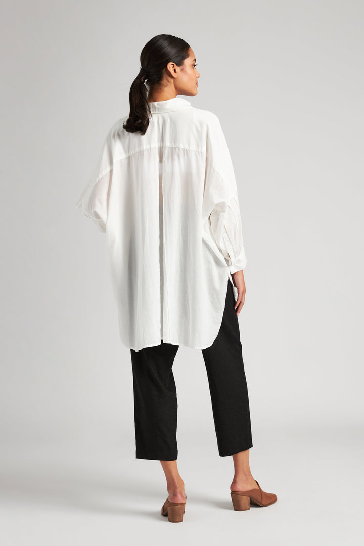 Sheer Cotton Smock Blouse - White