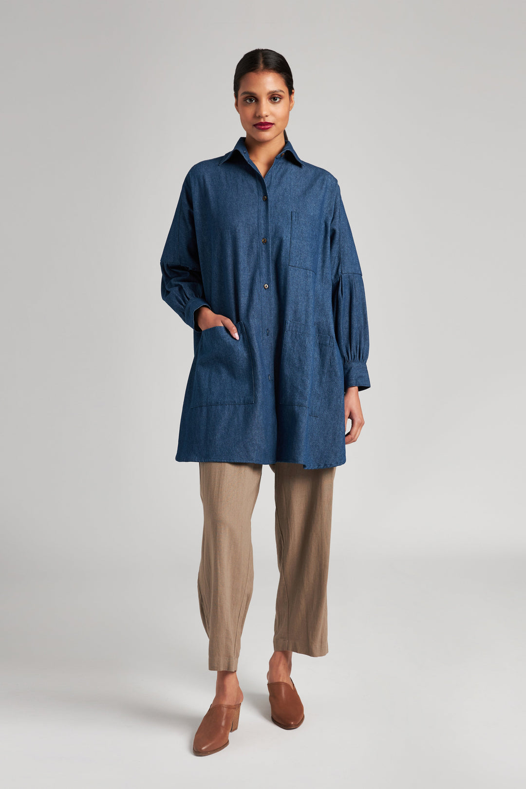 Denim Smock Blouse - Indigo