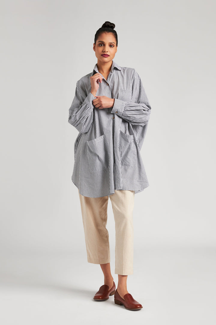 Cotton Smock Blouse - Railroad