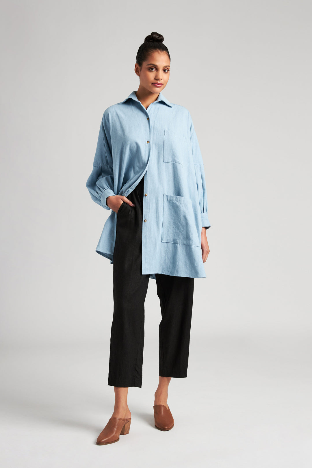 Denim Smock Blouse - Cornflower