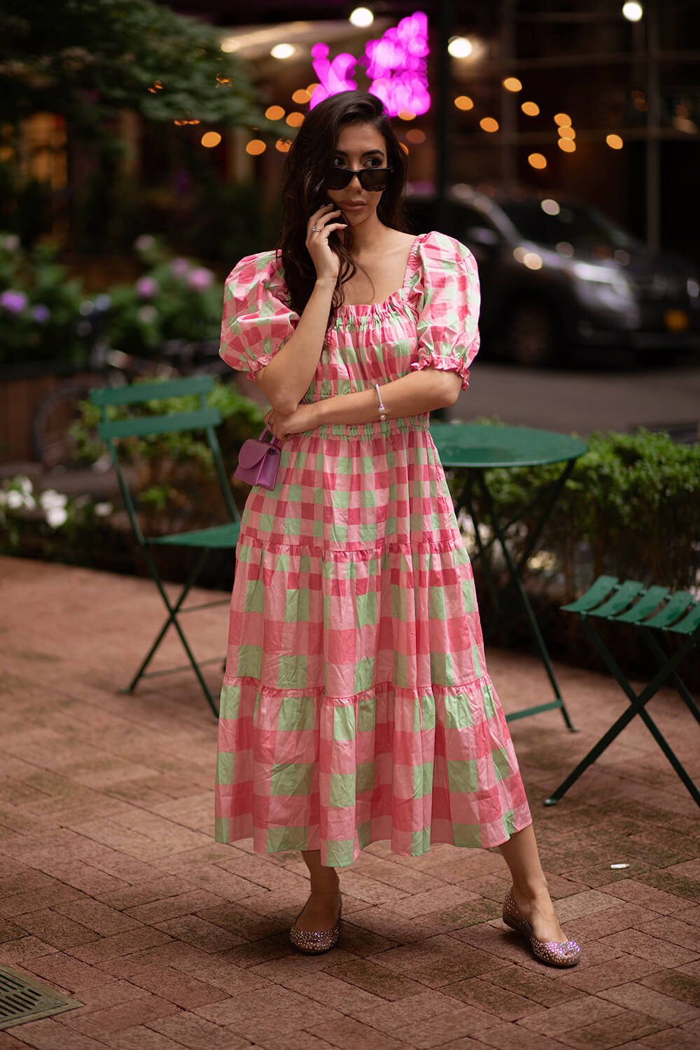 Watermelon Grid Midi Dress