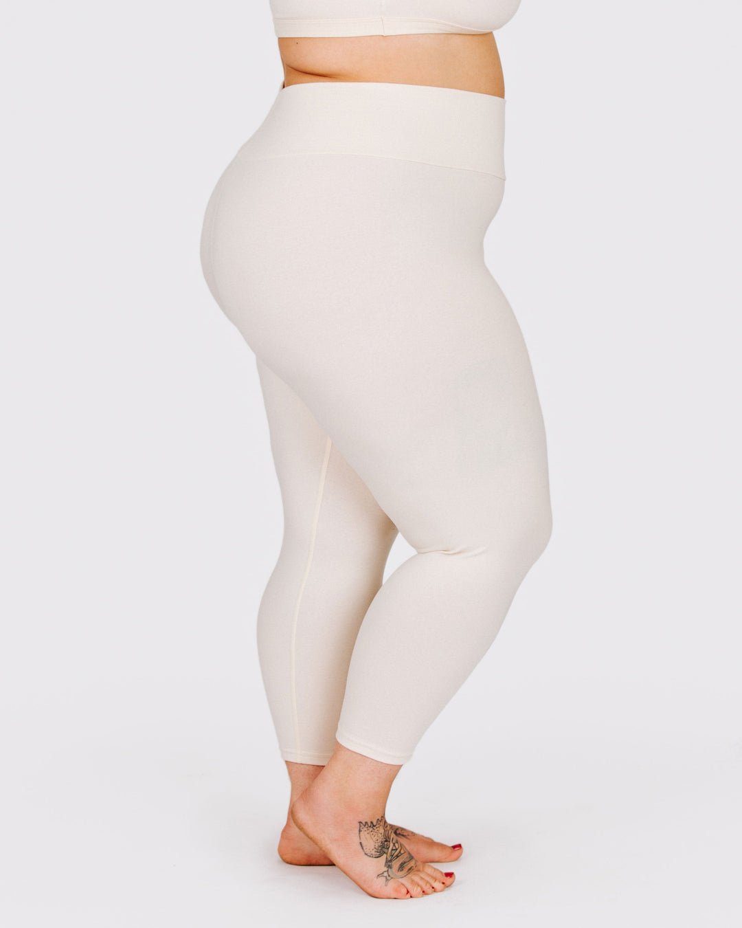 High Rise 3/4 Length Leggings Plain Vanilla