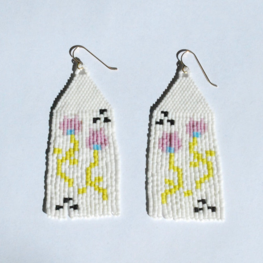 Tulip Beaded Earrings in White