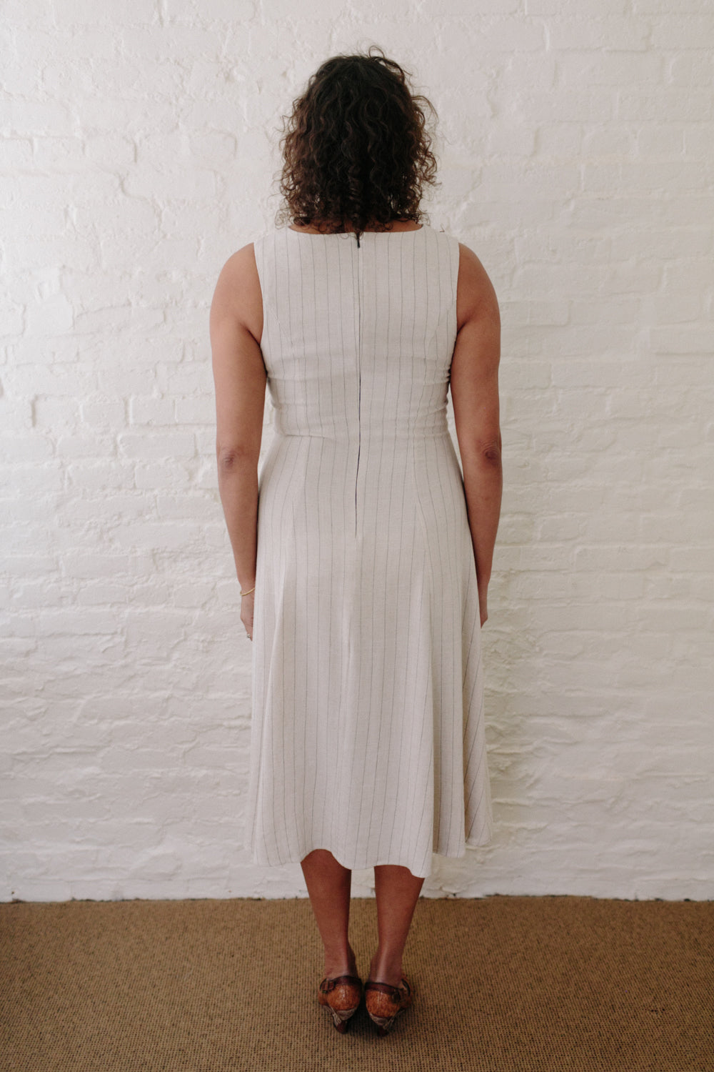 Lori Dress in Oat Linen Stripe