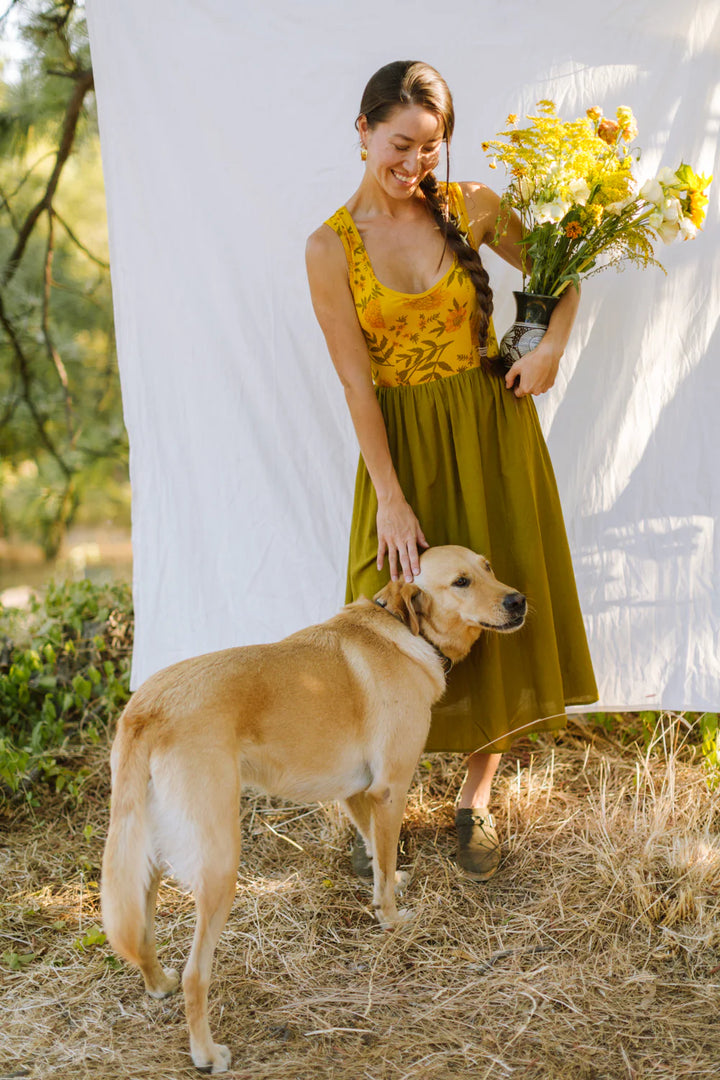 Josephine Dress in Pea Soup Marigold