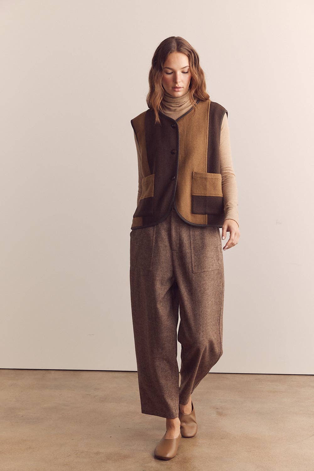 Wool Blend Herringbone Pants