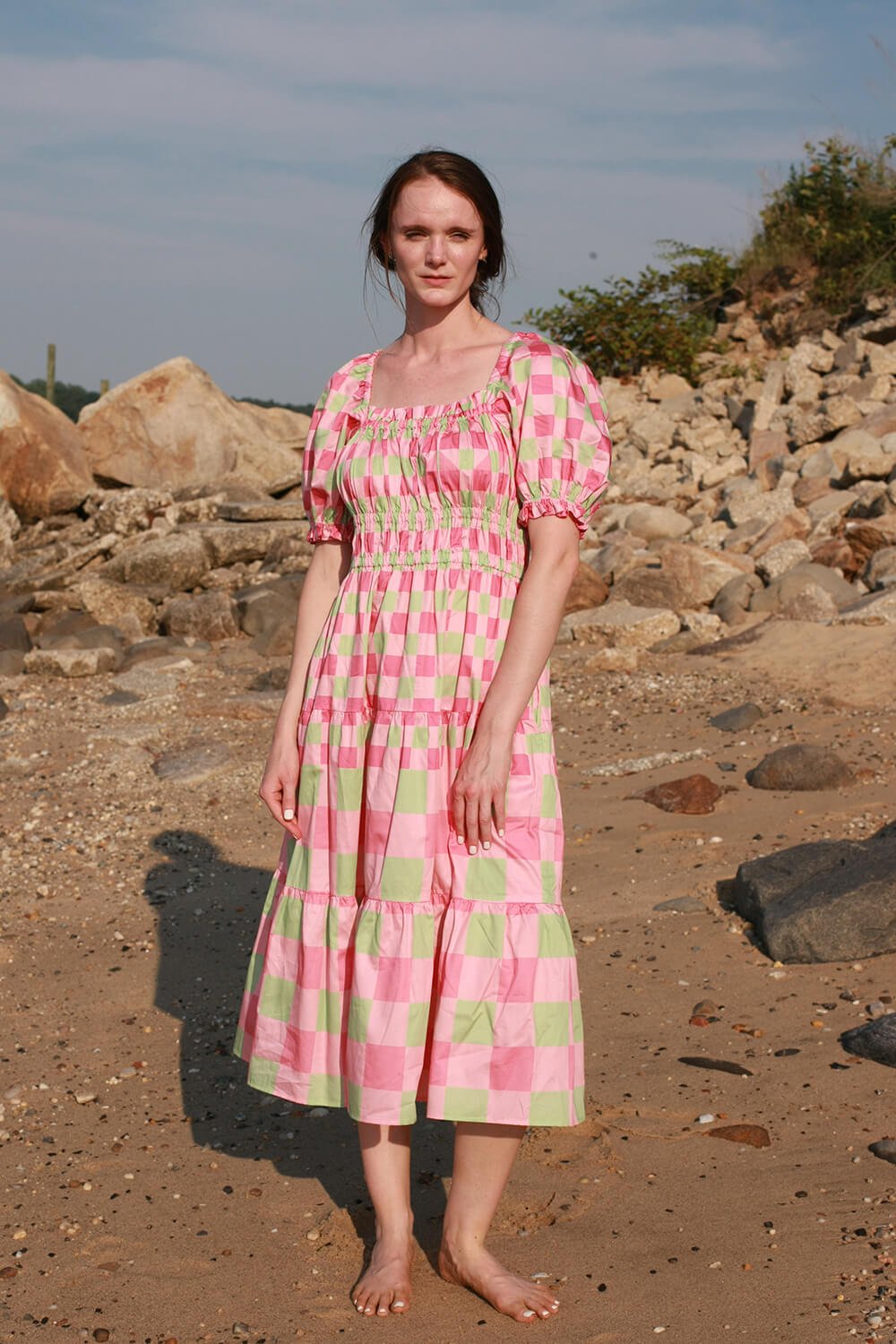 Watermelon Grid Midi Dress