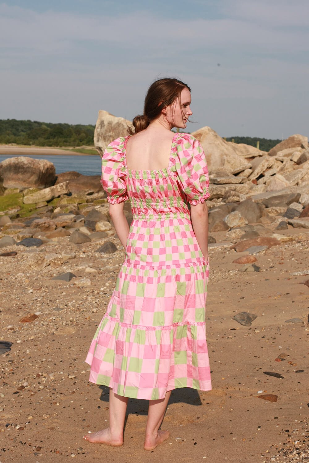 Watermelon Grid Midi Dress