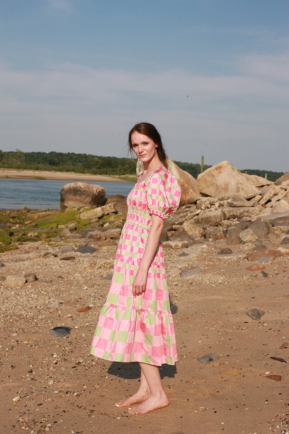 Watermelon Grid Midi Dress