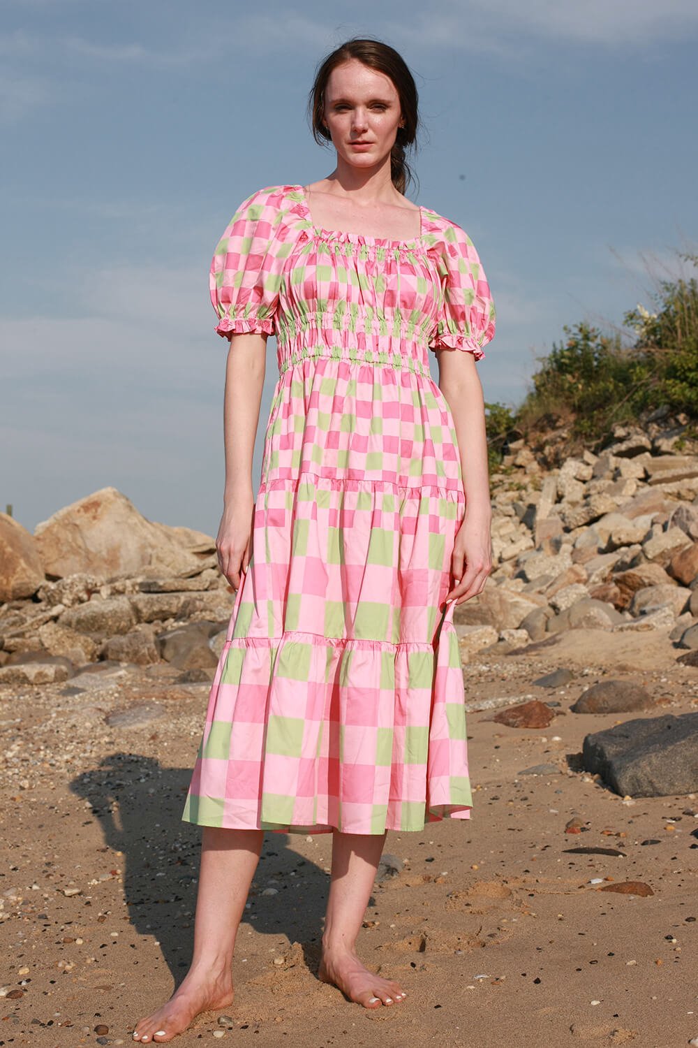 Watermelon Grid Midi Dress