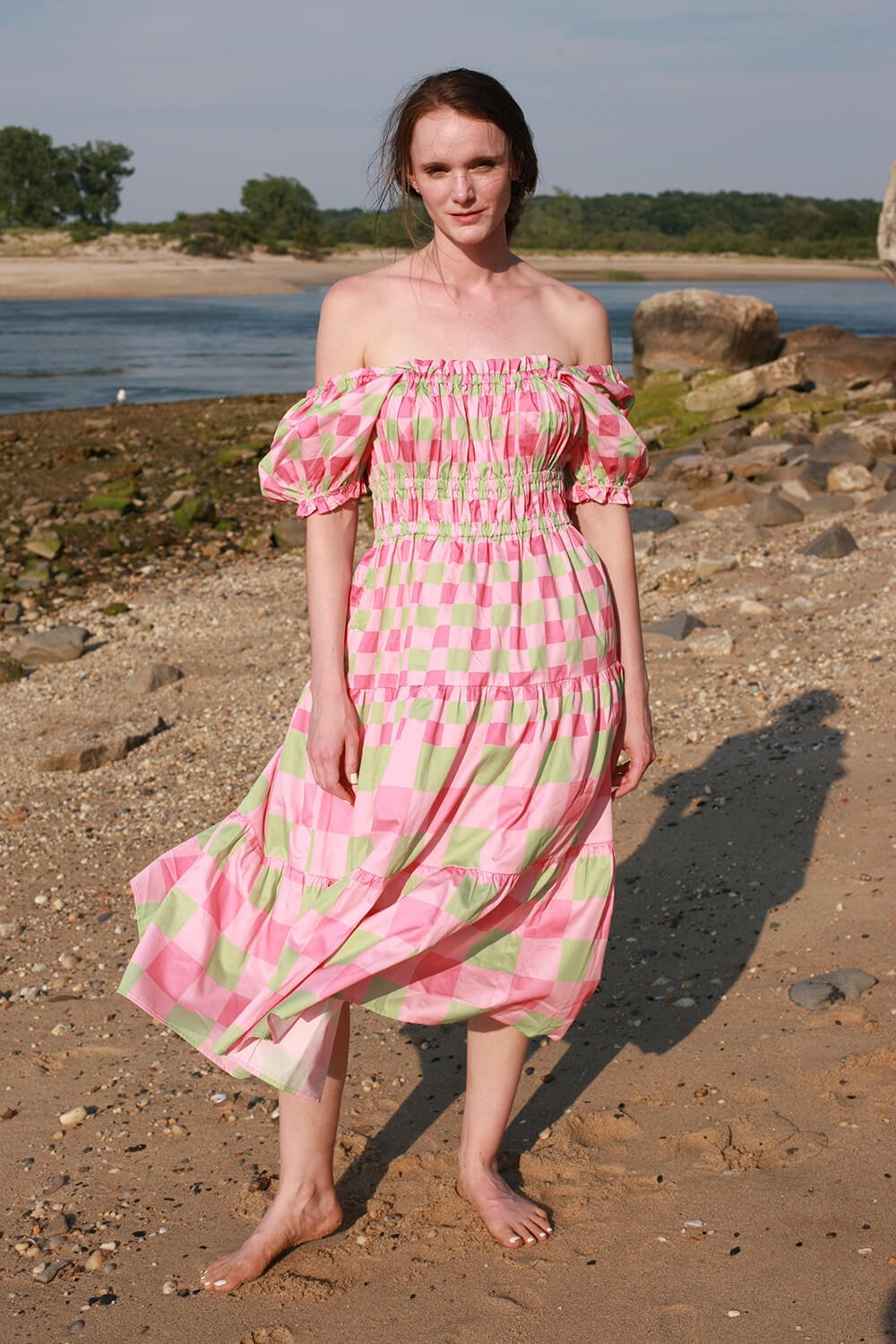 Watermelon Grid Midi Dress