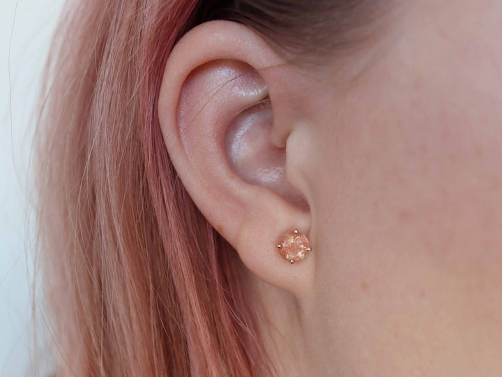 Oregon Sunstone Stud Earrings - 6mm Round