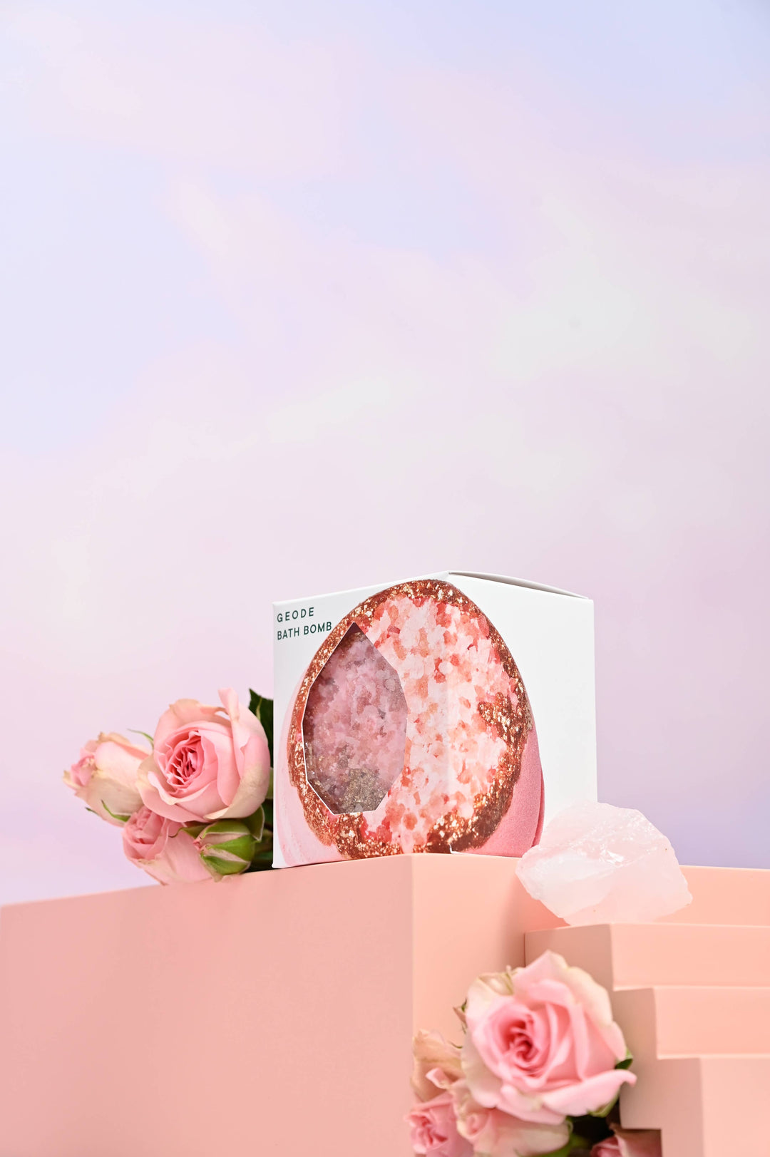 Christmas gift 🎄 🌸 Crystal Geode Bath Bomb - Rose Quartz