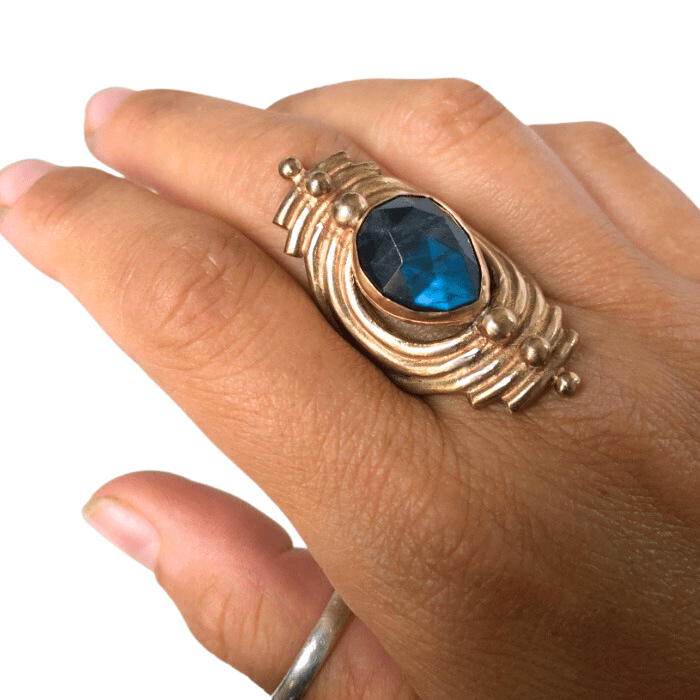 Faceted Labradorite Bronze Portal Ring- Size 6