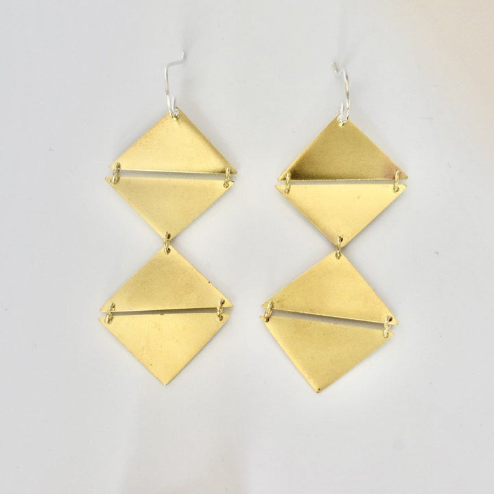 Brass Deco Double-Drop Earrings