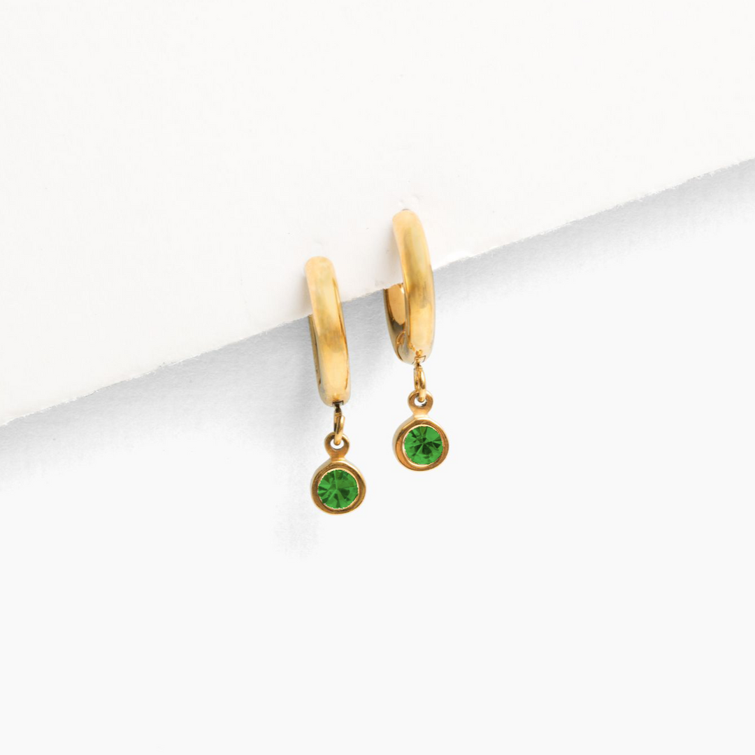 Birthstone Charm Hoop Earrings