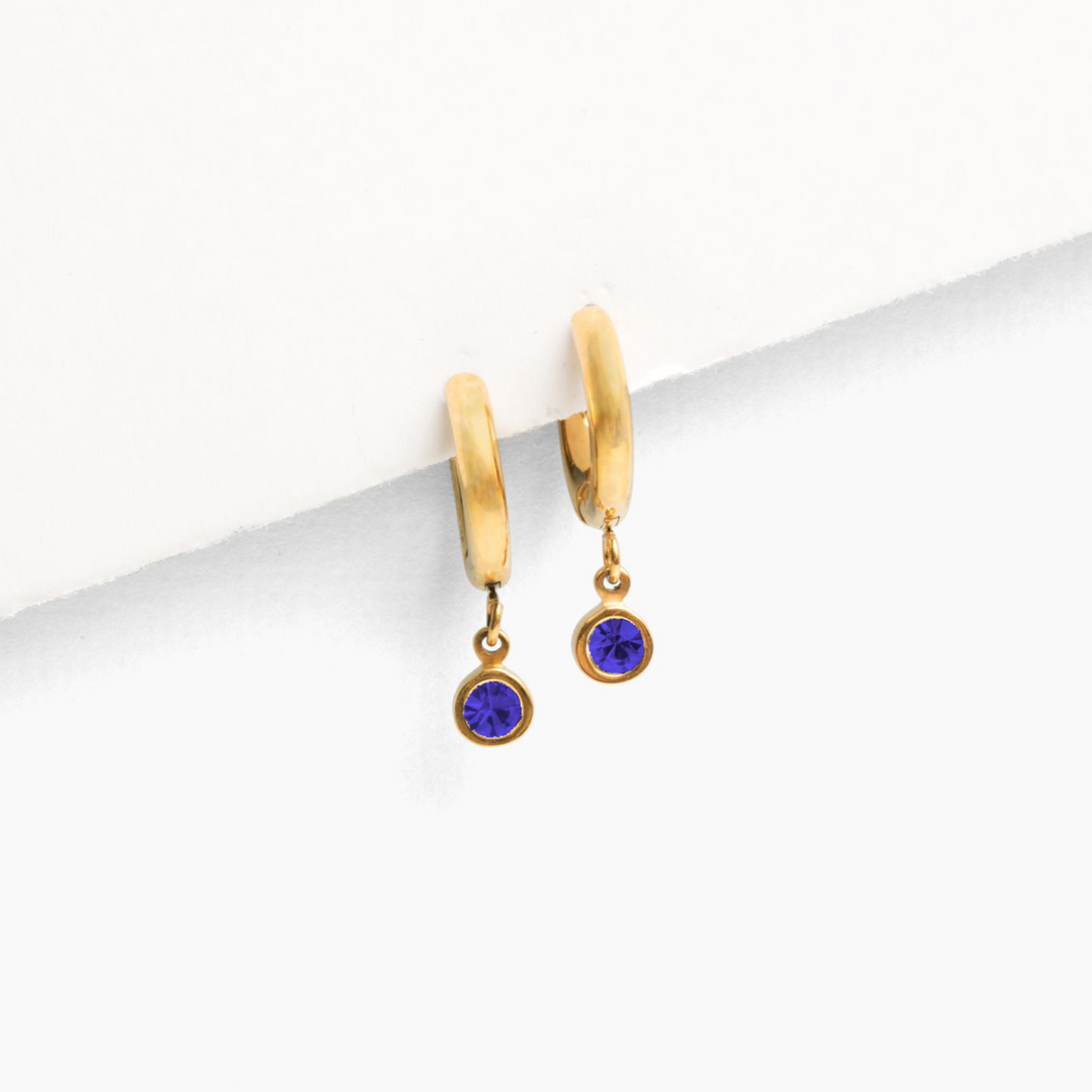 Birthstone Charm Hoop Earrings