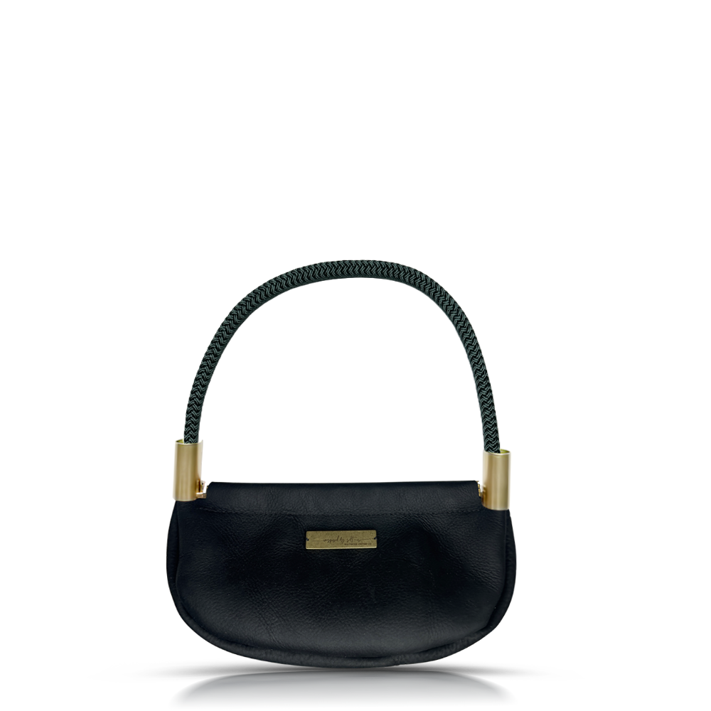 Clam Shell Bag in Black Leather