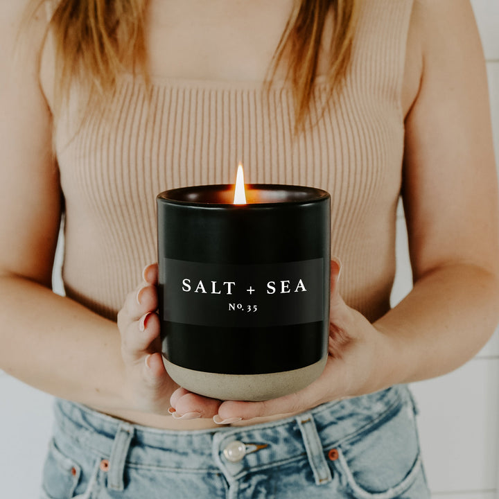 Salt and Sea Soy Candle - Black Stoneware Jar - 12 oz