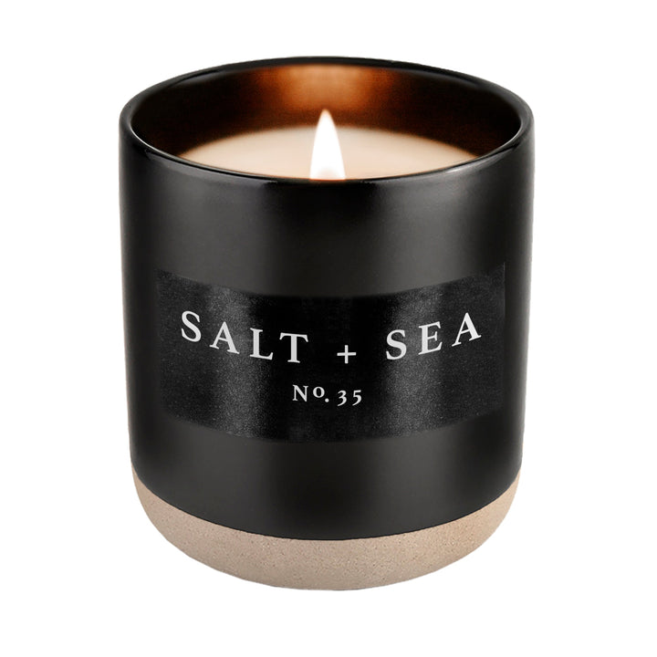 Salt and Sea Soy Candle - Black Stoneware Jar - 12 oz