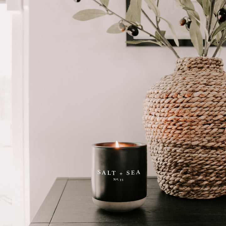 Salt and Sea Soy Candle - Black Stoneware Jar - 12 oz