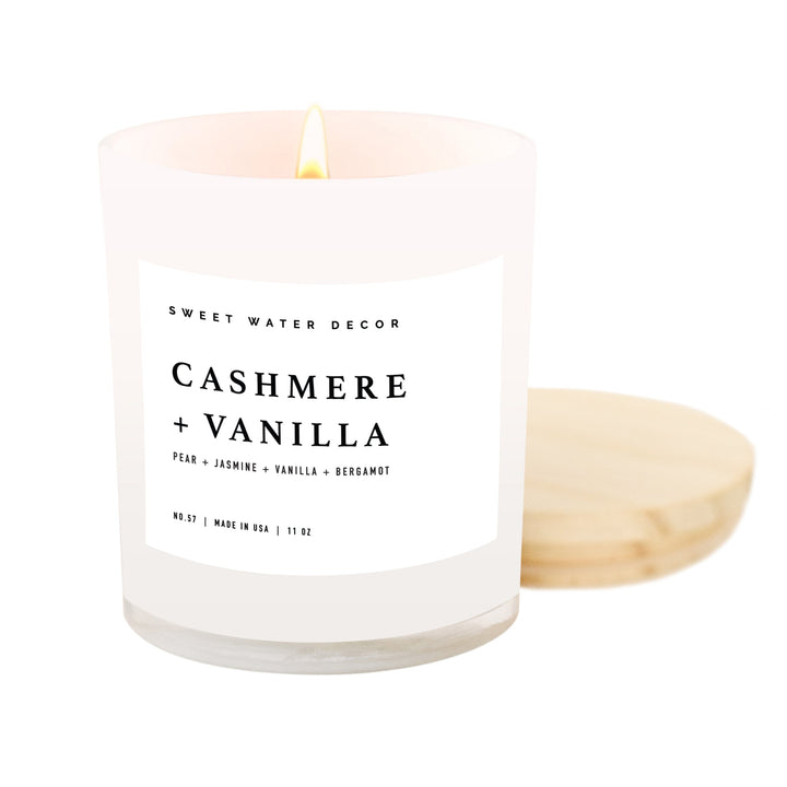 Cashmere and Vanilla Soy Candle - White Jar - 11 oz