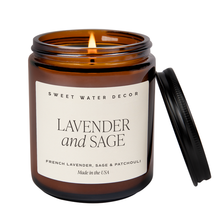 Lavender and Sage Soy Candle - Amber Jar - 9 oz