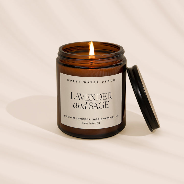 Lavender and Sage Soy Candle - Amber Jar - 9 oz