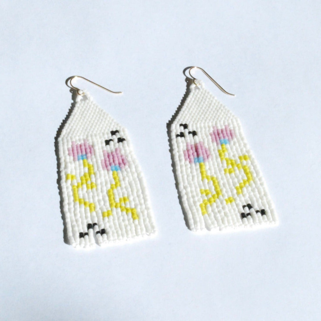 Tulip Beaded Earrings in White