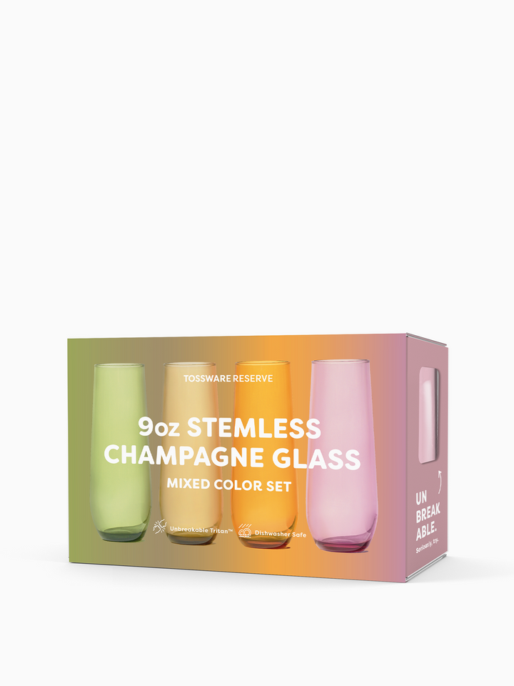 RESERVE 9oz Stemless Champagne Tritan™ Copolyester Glass - Mixed Color Set