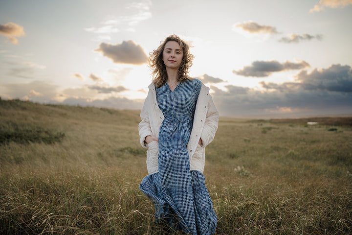 Handblock Print Dress - Blue Indigo Dot Cotton Dress