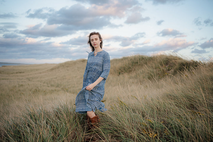 Handblock Print Dress - Blue Indigo Dot Cotton Dress