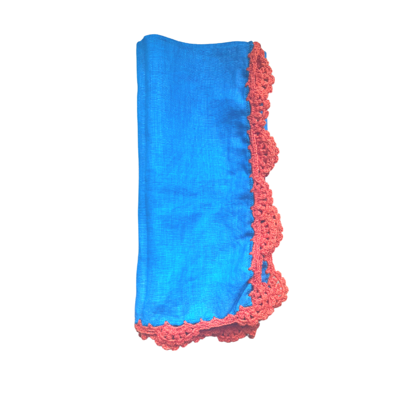 THE BLUE AND ORANGE CROCHET NAPKIN - SET