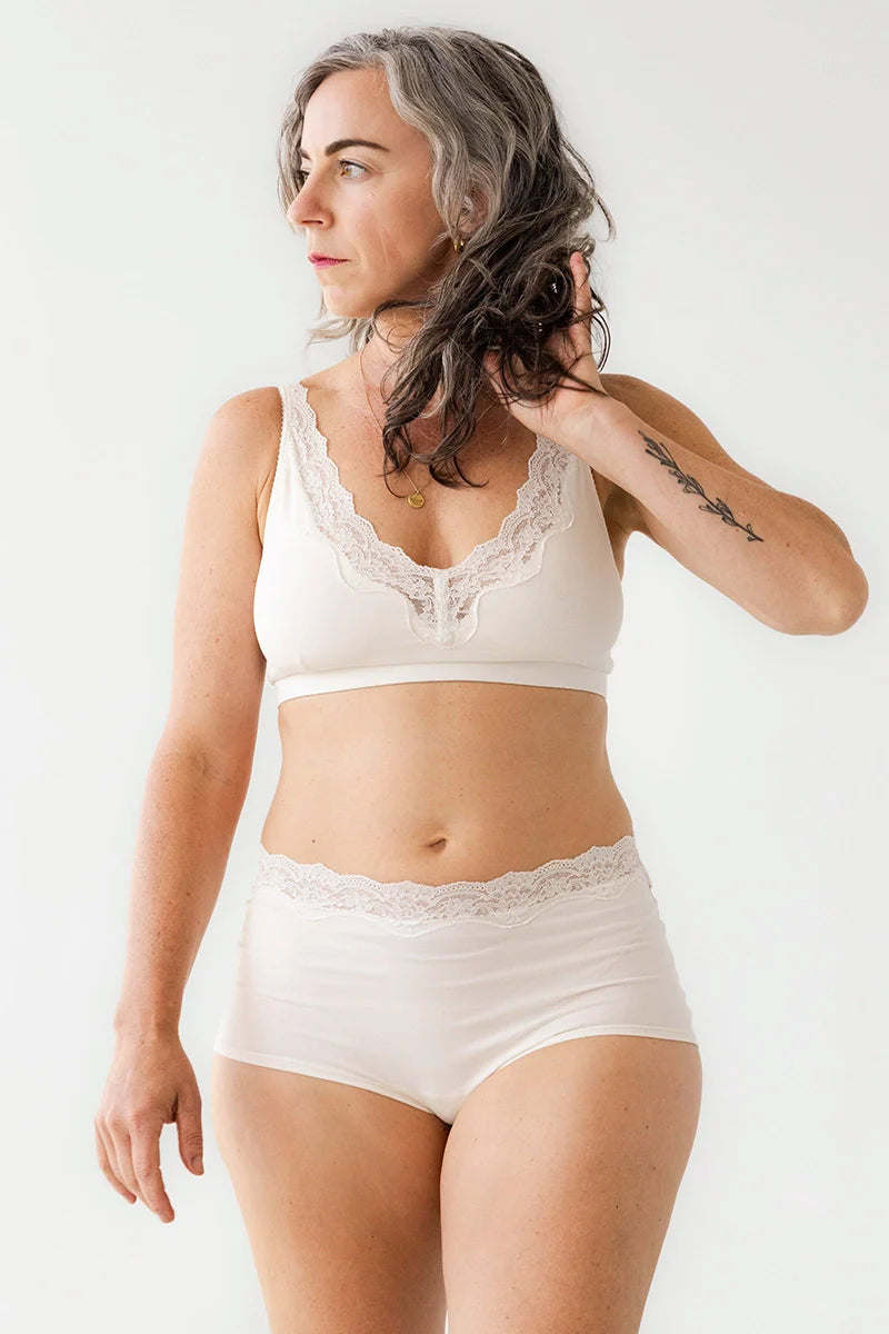 Cotton Bralette with Lace Edge