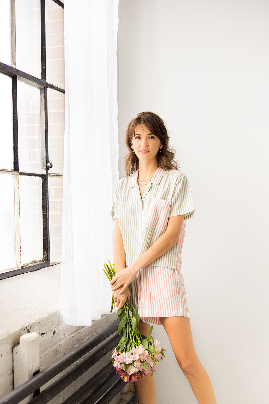 Cropped Button Down-High Waisted Color Block Shorties