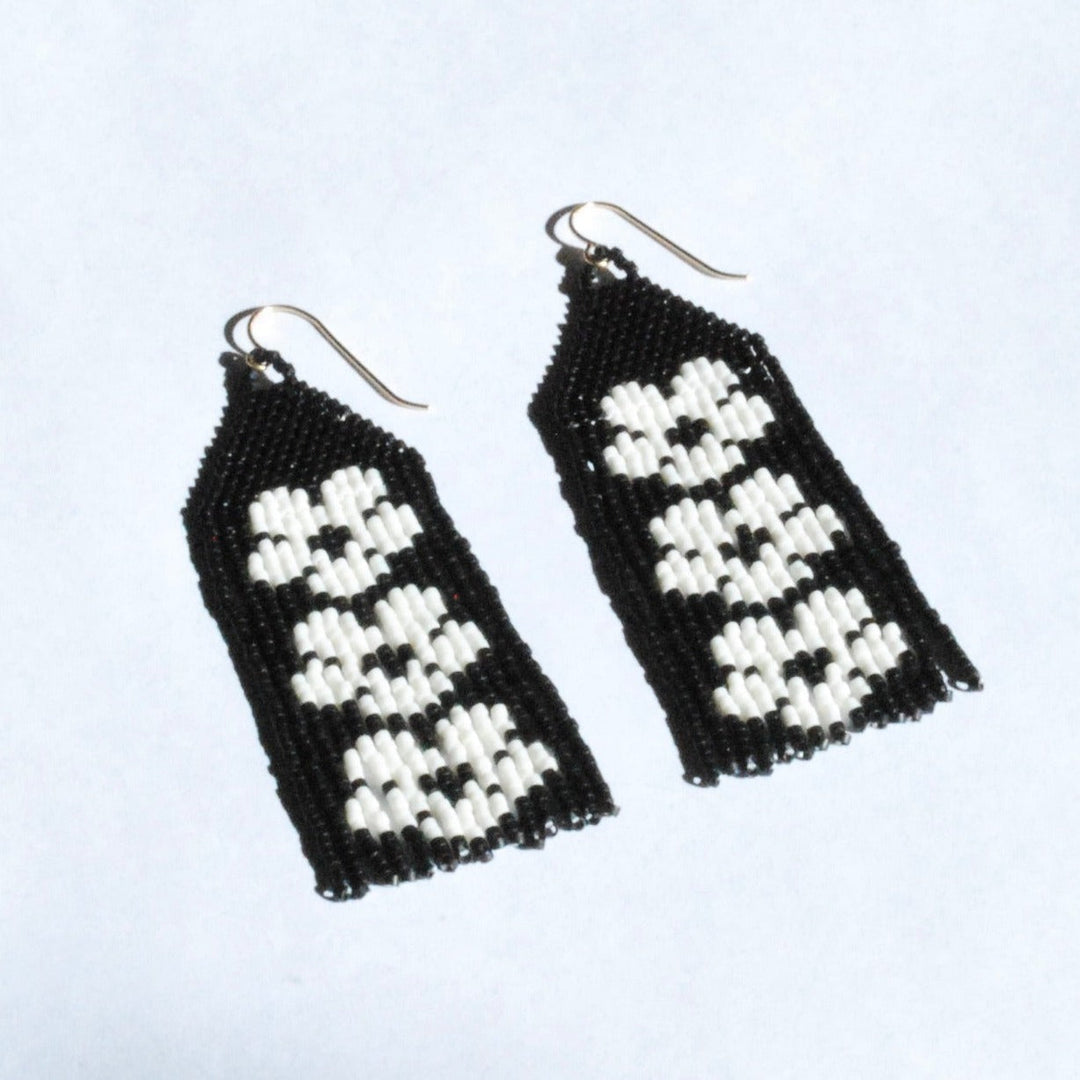 Flower Trio Beaded Earrings in Black & White