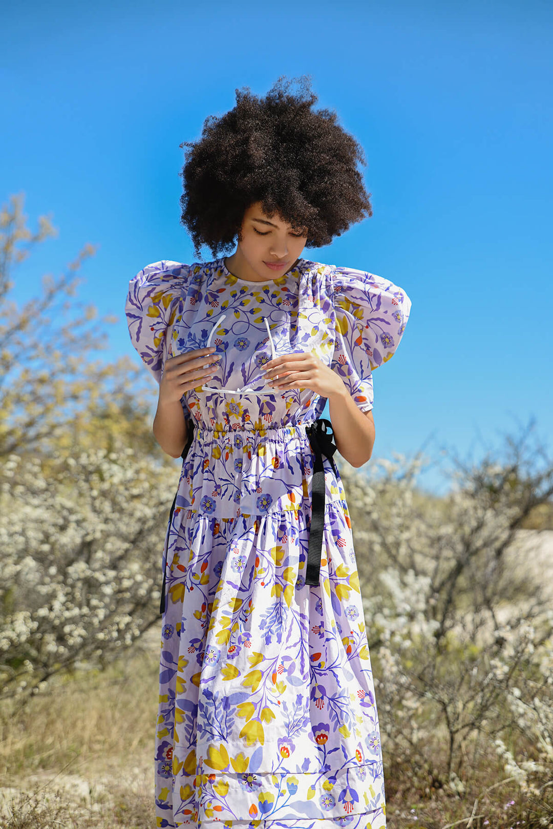 Purple Floral Cotton Midi Dress