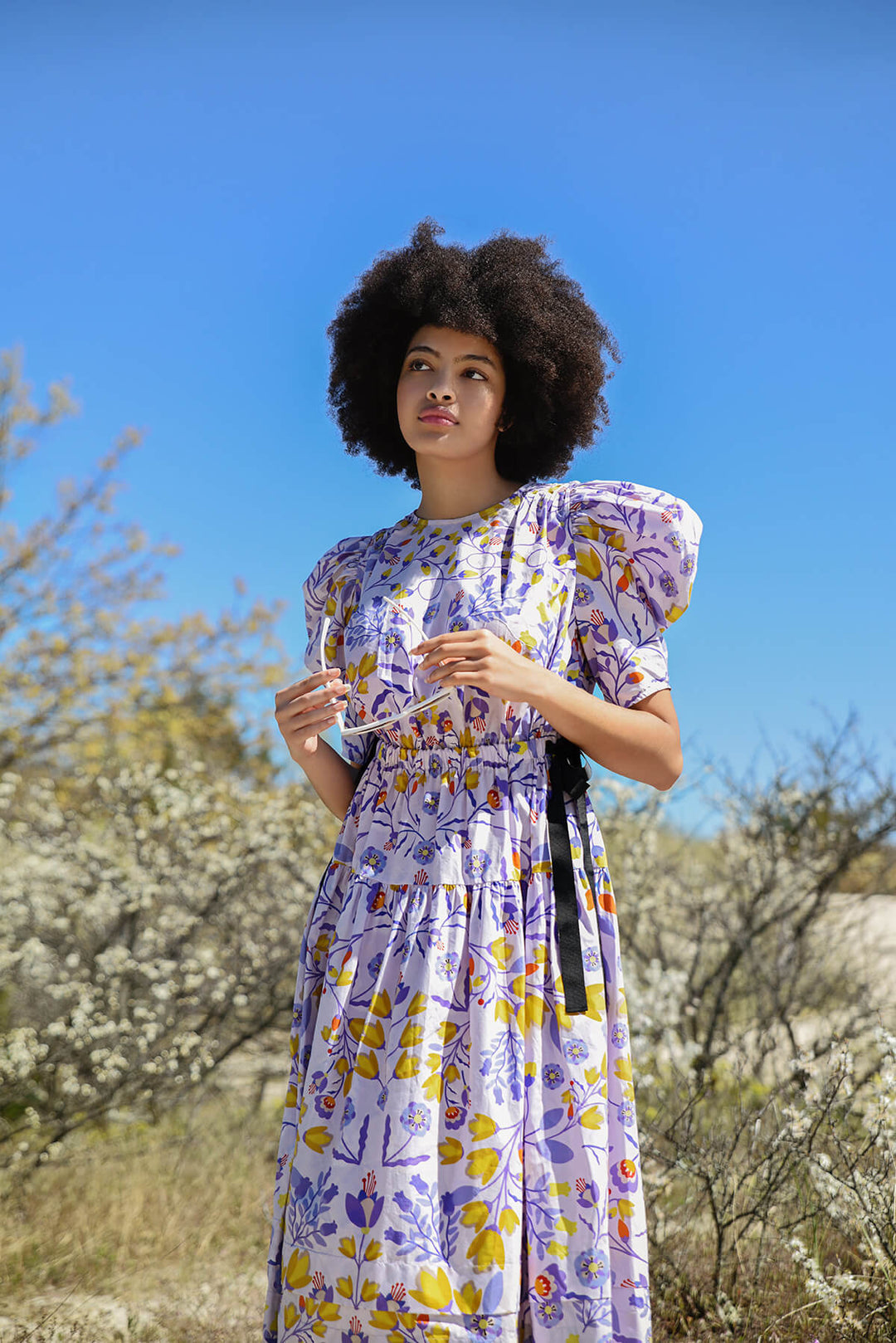 Purple Floral Cotton Midi Dress