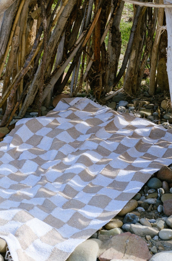 Tan Checkered Handwoven Blanket