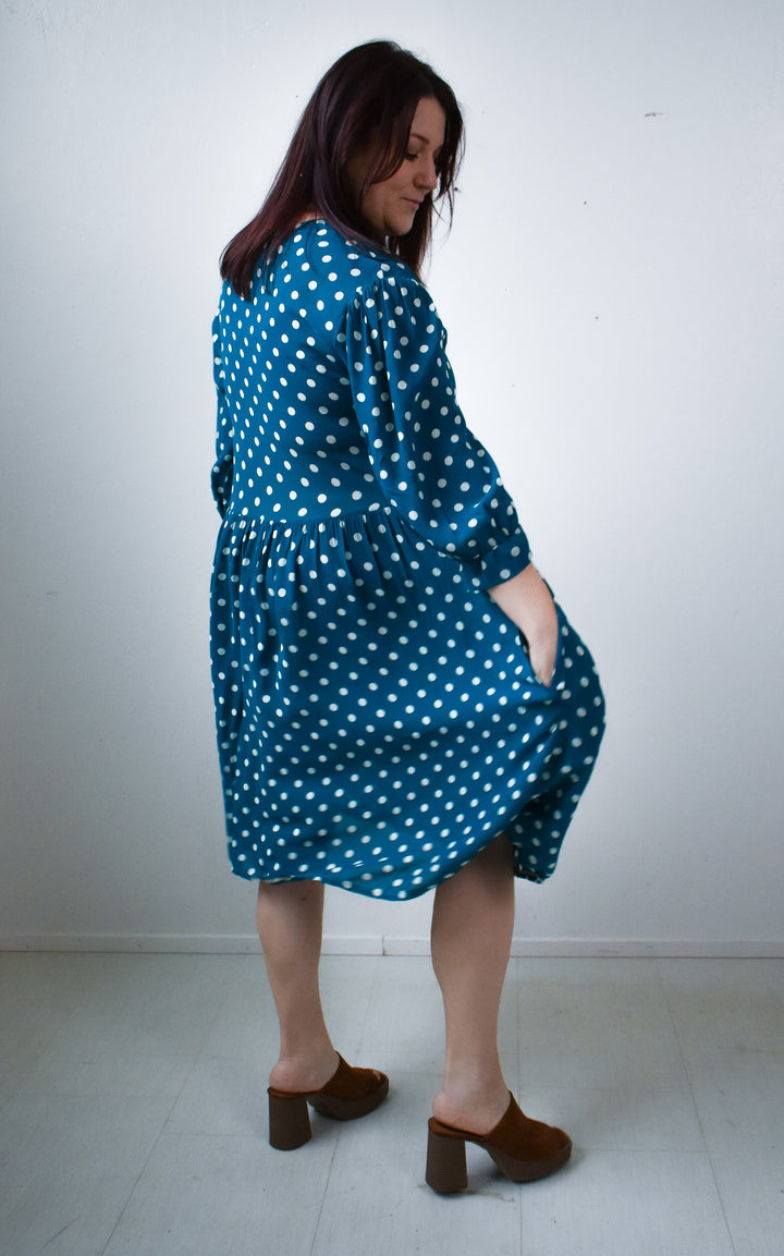 Monique Dress in Ultra Teal Dot