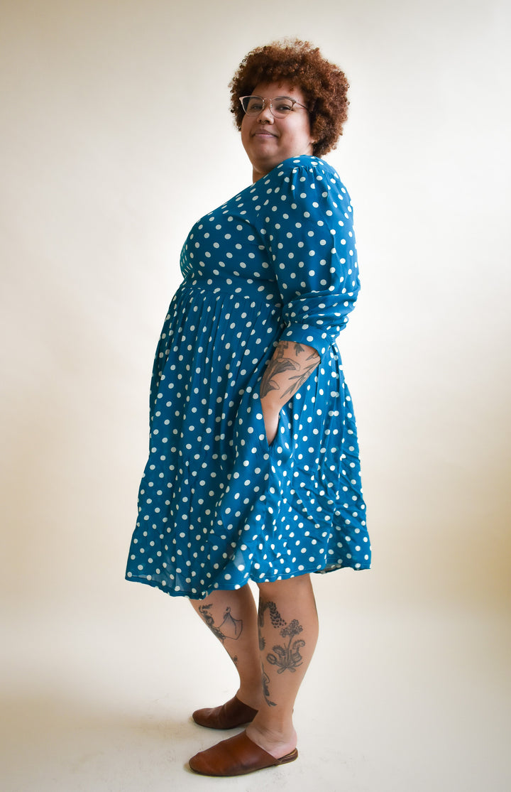 Monique Dress in Ultra Teal Dot