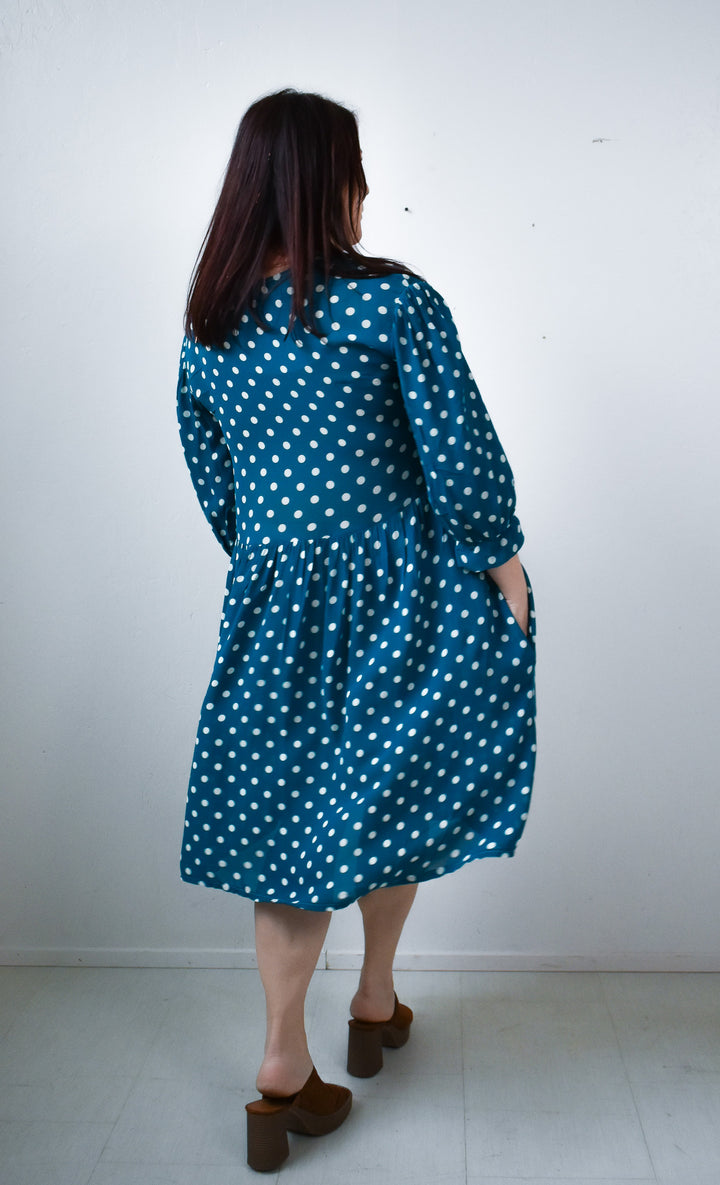 Monique Dress in Ultra Teal Dot