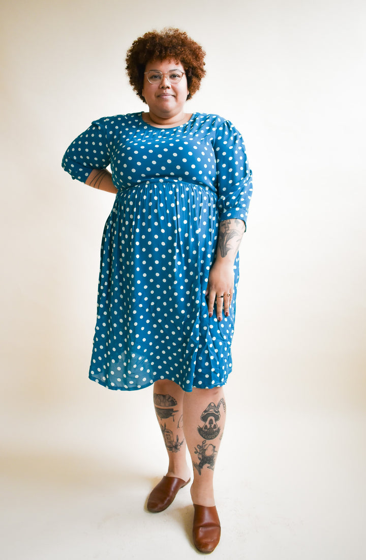 Monique Dress in Ultra Teal Dot