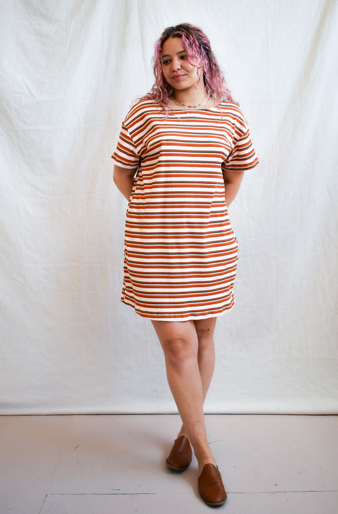 Sammy T-Shirt Dress in 70s Retro Stripe