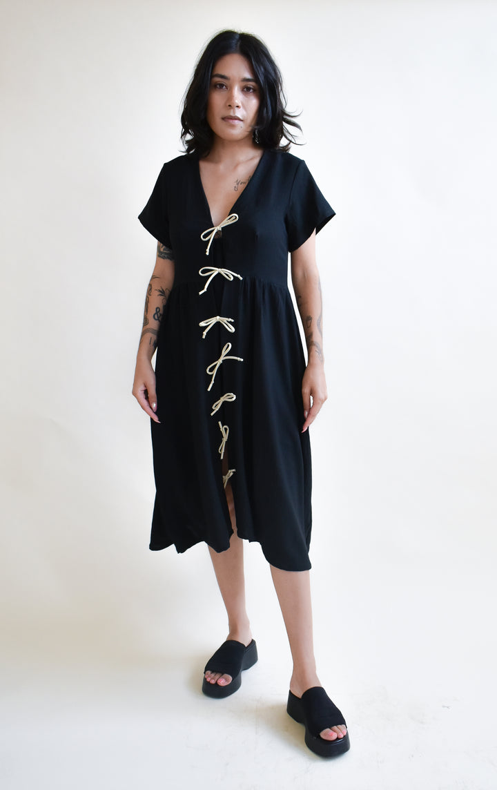 Sylvie Tie Dress in Onyx