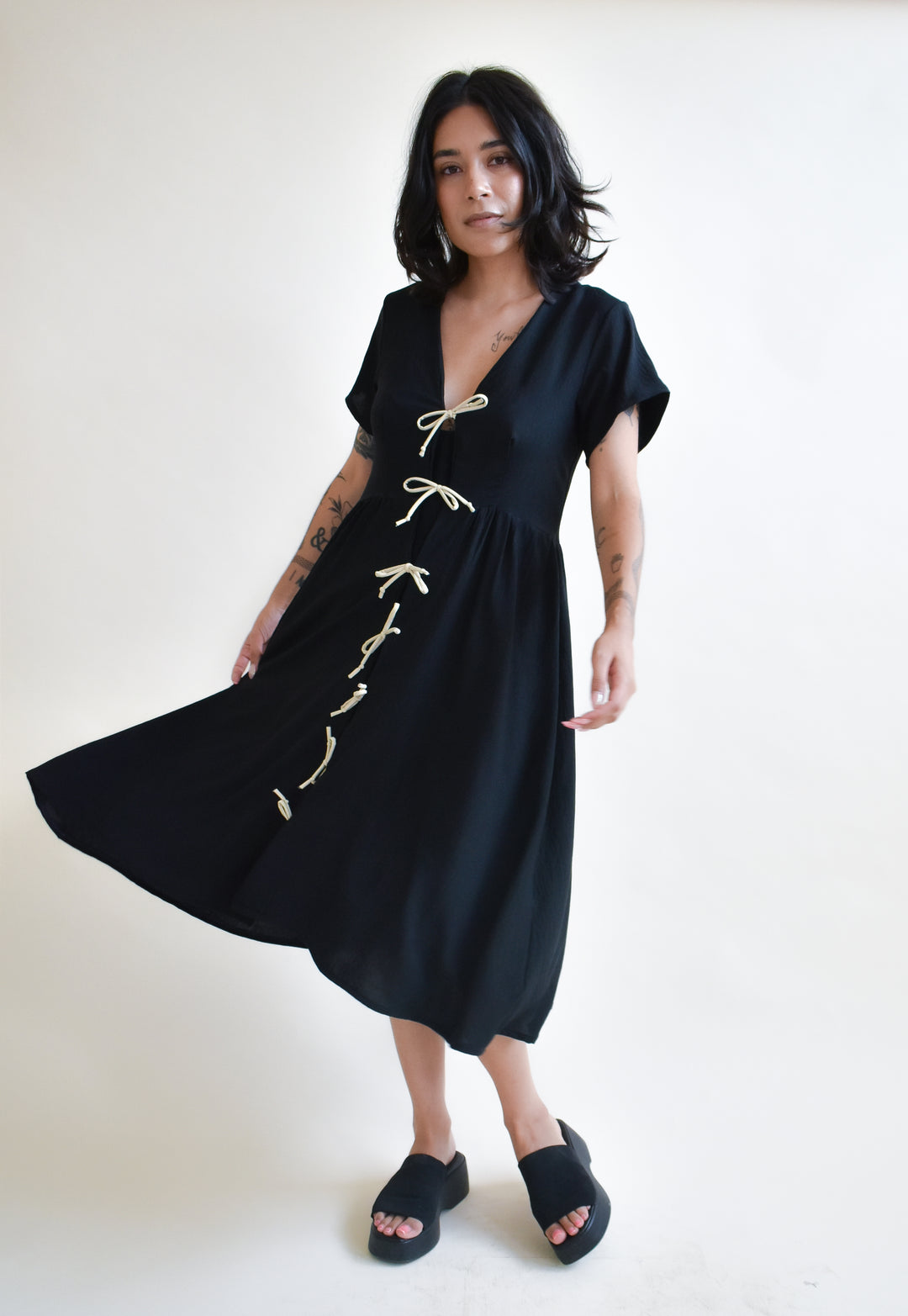 Sylvie Tie Dress in Onyx