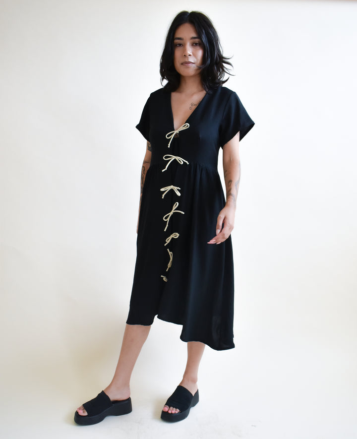 Sylvie Tie Dress in Onyx